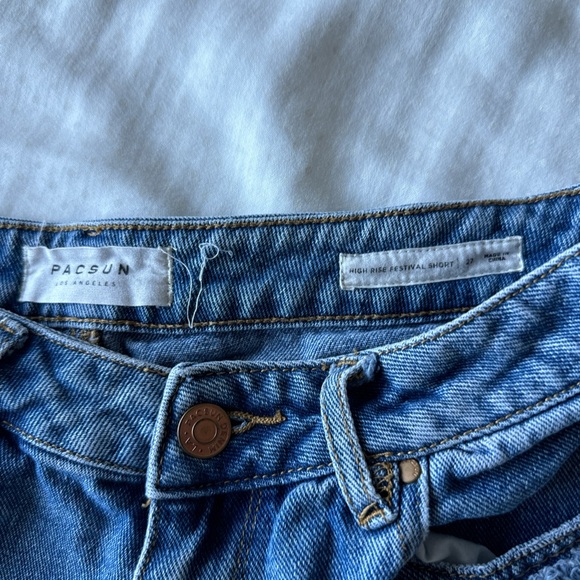 high rise blue festival denim shorts with rips - Picture 3 of 3